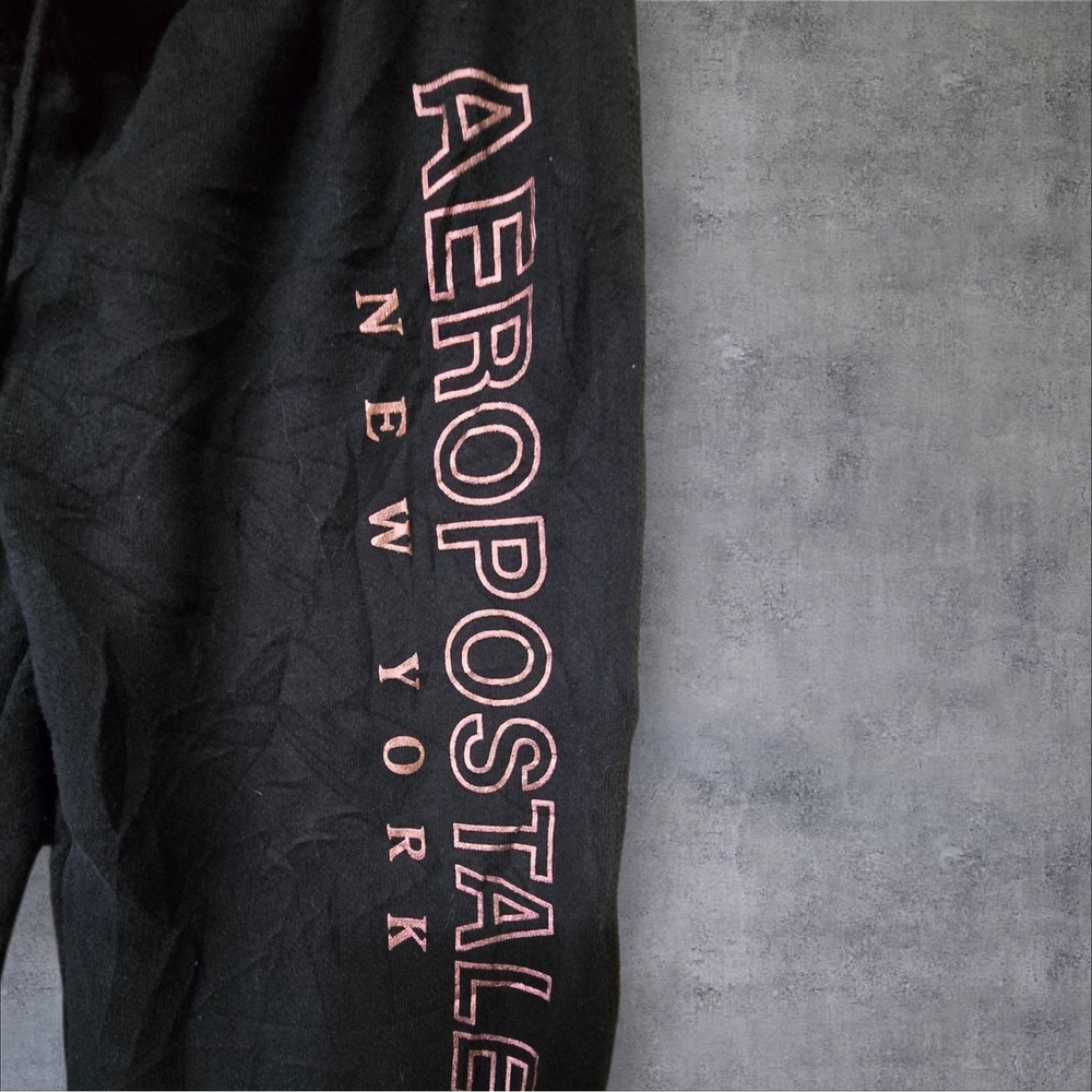 Aeropostale Womens XS Black Sweatpants Joggers Pink Metallic Graphic Logo Fleece - Picture 3 of 6